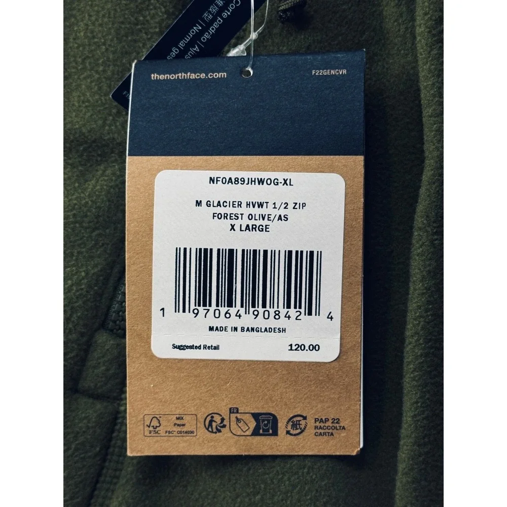 THE NORTH FACE Glacier Heavyweight 1/2 Zip Forest Olive/Asphalt Grey TNF Mens XL